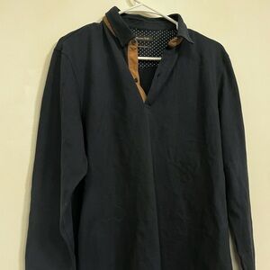 Massimo Dutti Black and Tan Casual Button Down Shirt